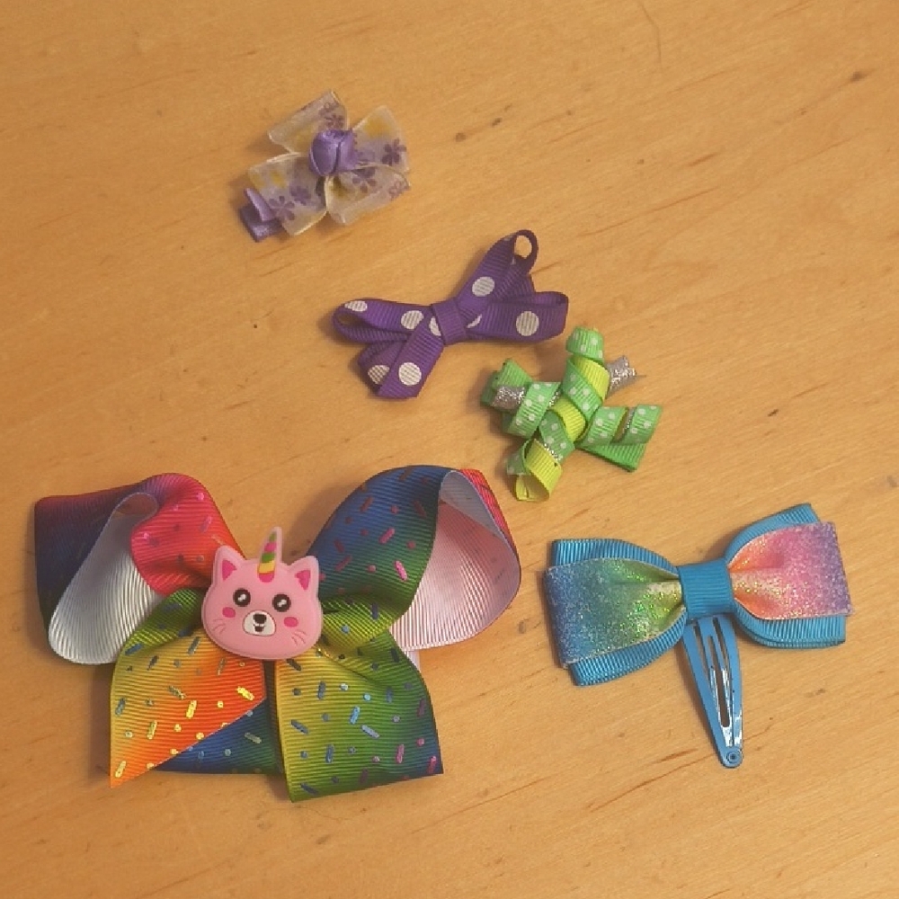 Rainbow Unicorn and Bow Hair Clip Set for Kids